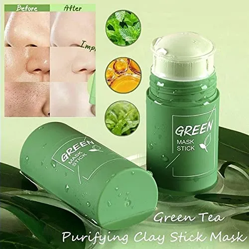 1205 Green Tea Purifying Clay Stick Mask Oil Control Anti-Acne Eggplant Solid Fine, Portable Cleansing Mask Mud Apply Mask, Green Tea Facial Detox Mud Mask