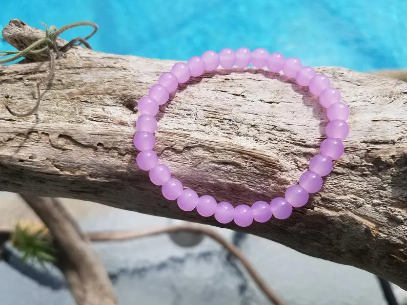 8mm Natural Lavender Purple Round Jade Beads Bracelet