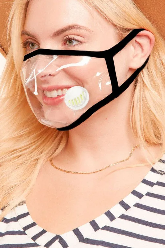 CLEAR VINYL FACE MASK WITH BREATHABLE VALVE VENT - ASSORTED STYLES. CLEARANCE FINAL SALE! Was $12 Now $7