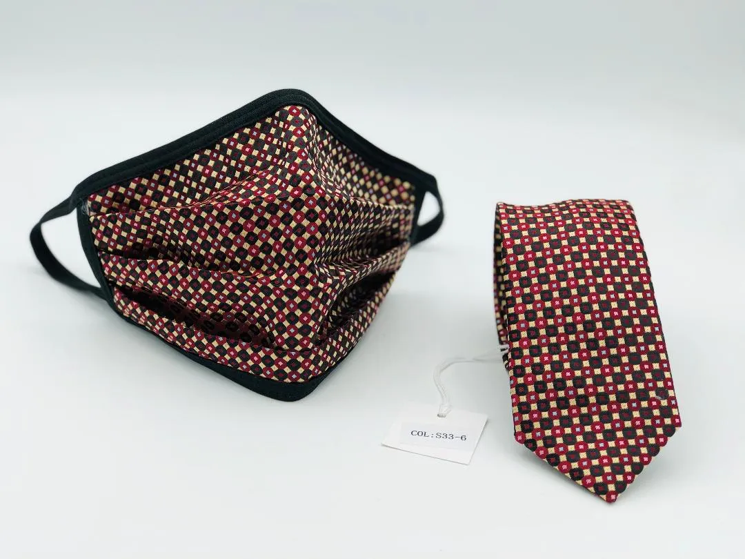 Face Mask & Tie Set S33-6 Burgandy