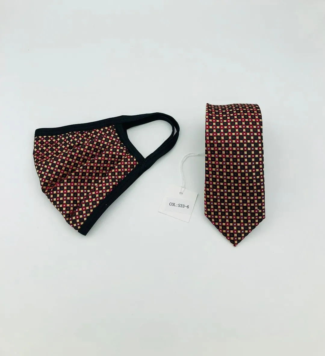 Face Mask & Tie Set S33-6 Burgandy