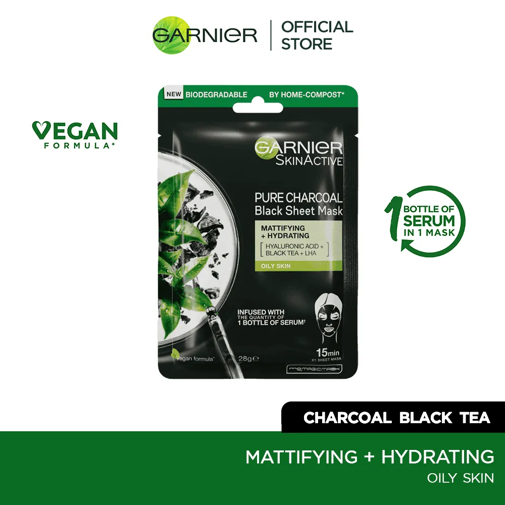 Garnier Skin Active Pure Charcoal Black Tea Tissue Face Mask - Mattifying