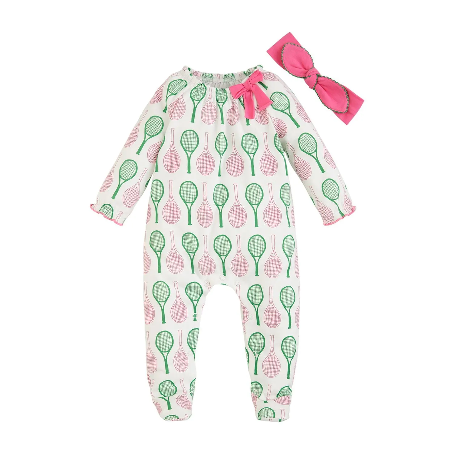 Mud Pie Pink Tennis Print Sleeper & Headband Set