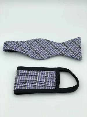 Self Bow Tie & Face Mask Set, Lavender Plaid