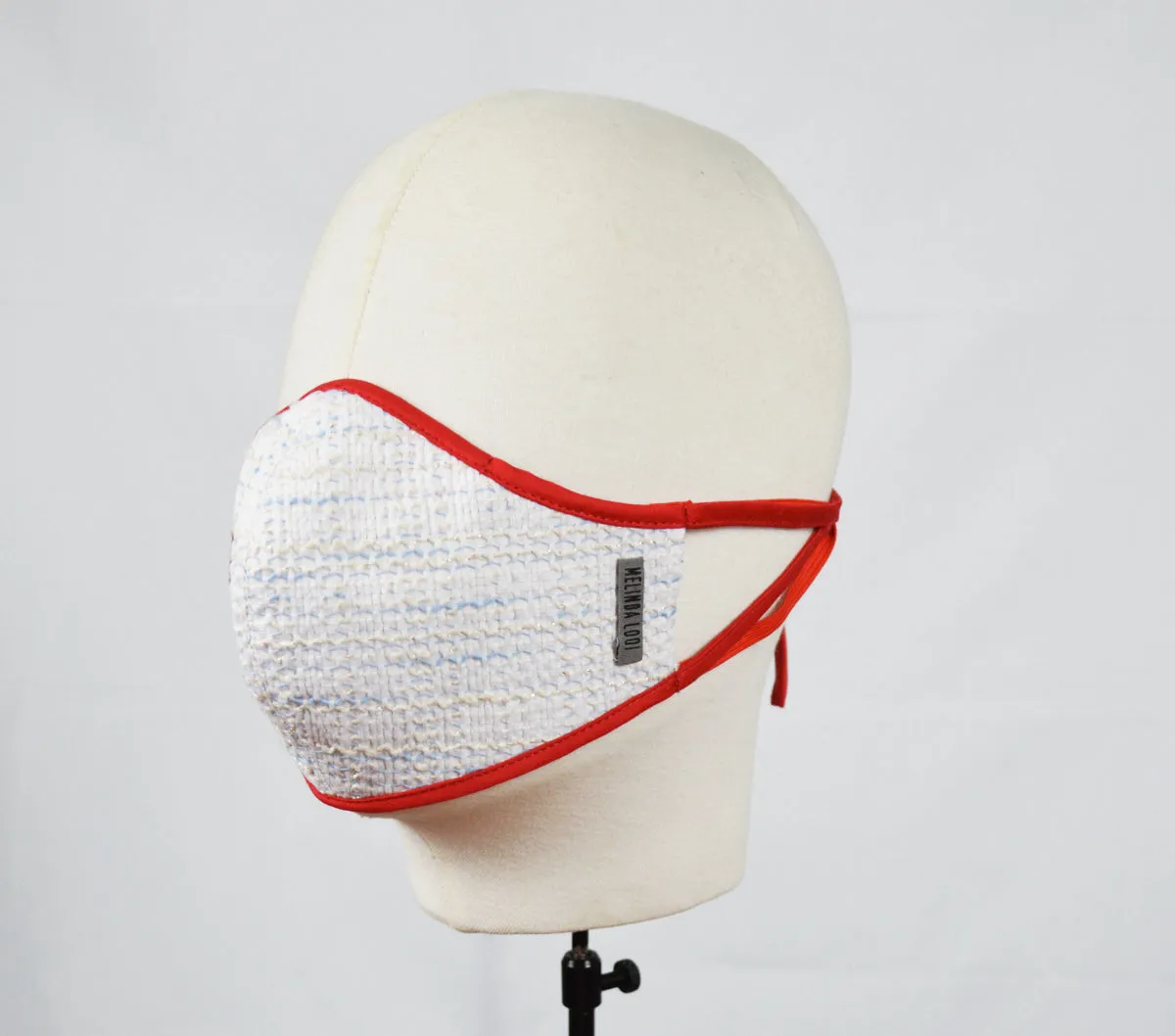 Suriya - 5 Layer Mask with Ear Loop (Limited Edition/Hand Embroidered Mask) - White - F