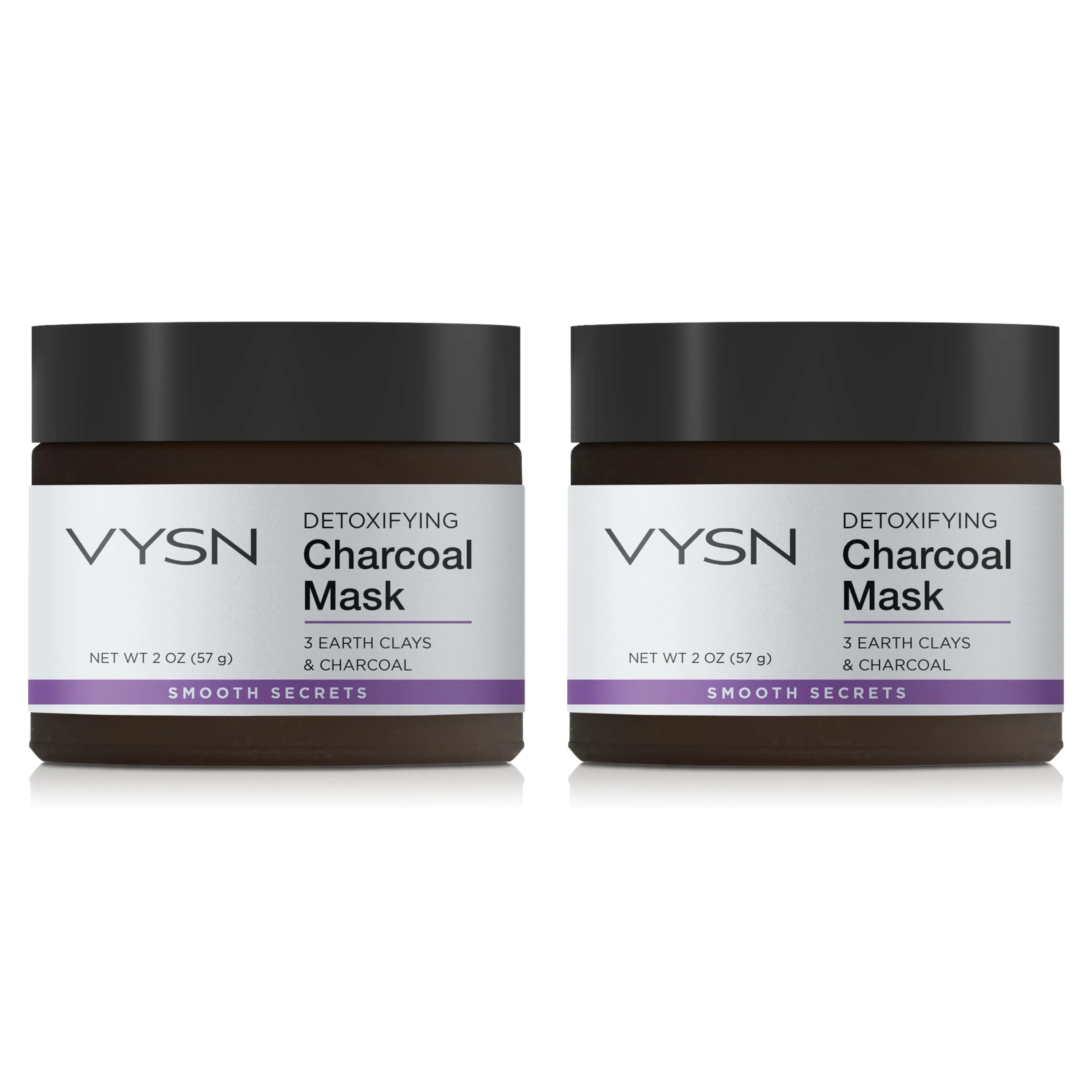 VYSN Detoxifying Charcoal Mask - 3 Earth Clays & Charcoal - 2-Pack