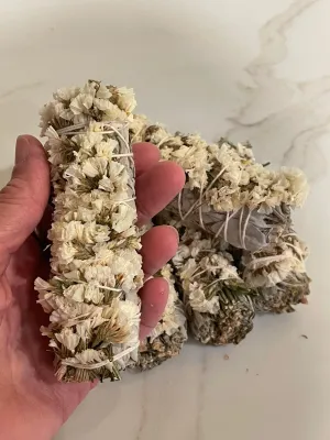 White Sage Bundles w/White Sinuata Flowers